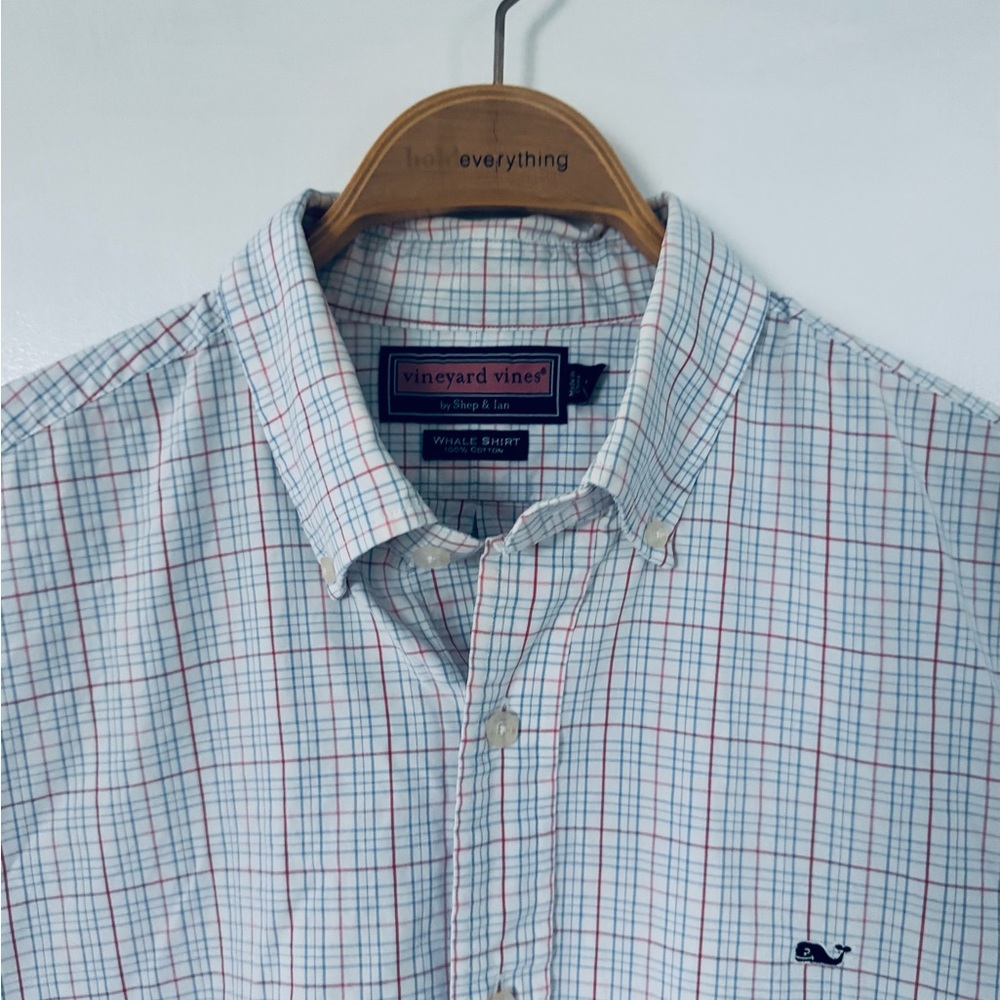 Vineyard Vines Men's White and Red Checkered Shirt